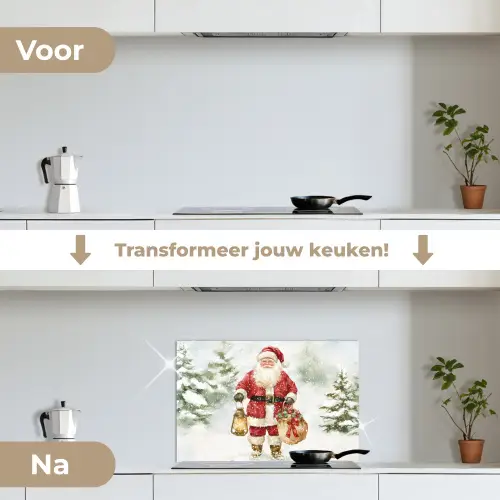 Kerstman- Winter - Sneeuw - Wit - Rood keuken achterwand spatscherm klein -voor_na_NL