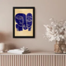 Okergeel - Blauw - Eenvoudige lijnen fotolijst zwart zonder passe partout klein -sfeer5