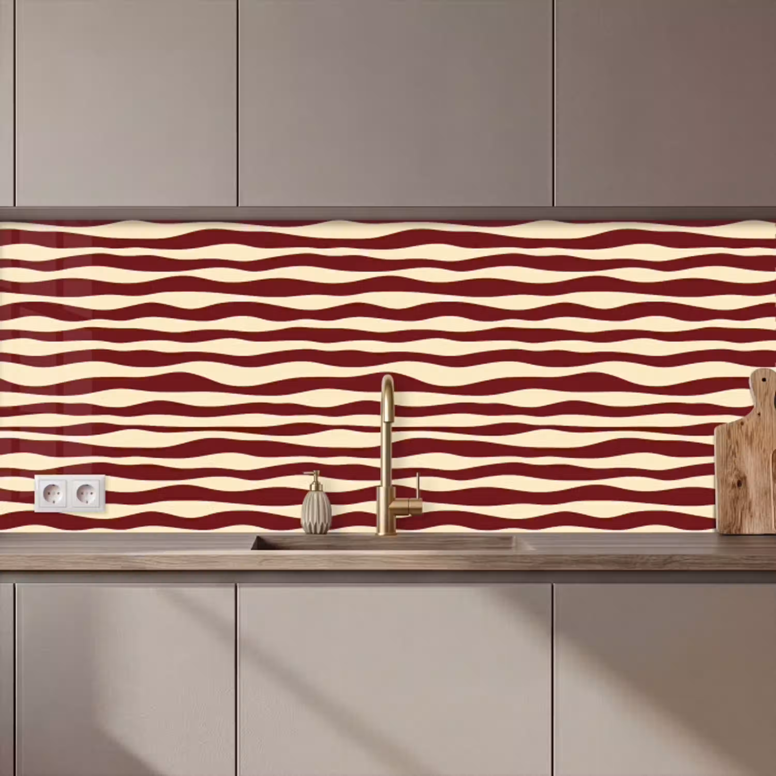 Golven - Rood - Patroon - Crème keuken achterwand 2 middel 871 zz_3dshopping