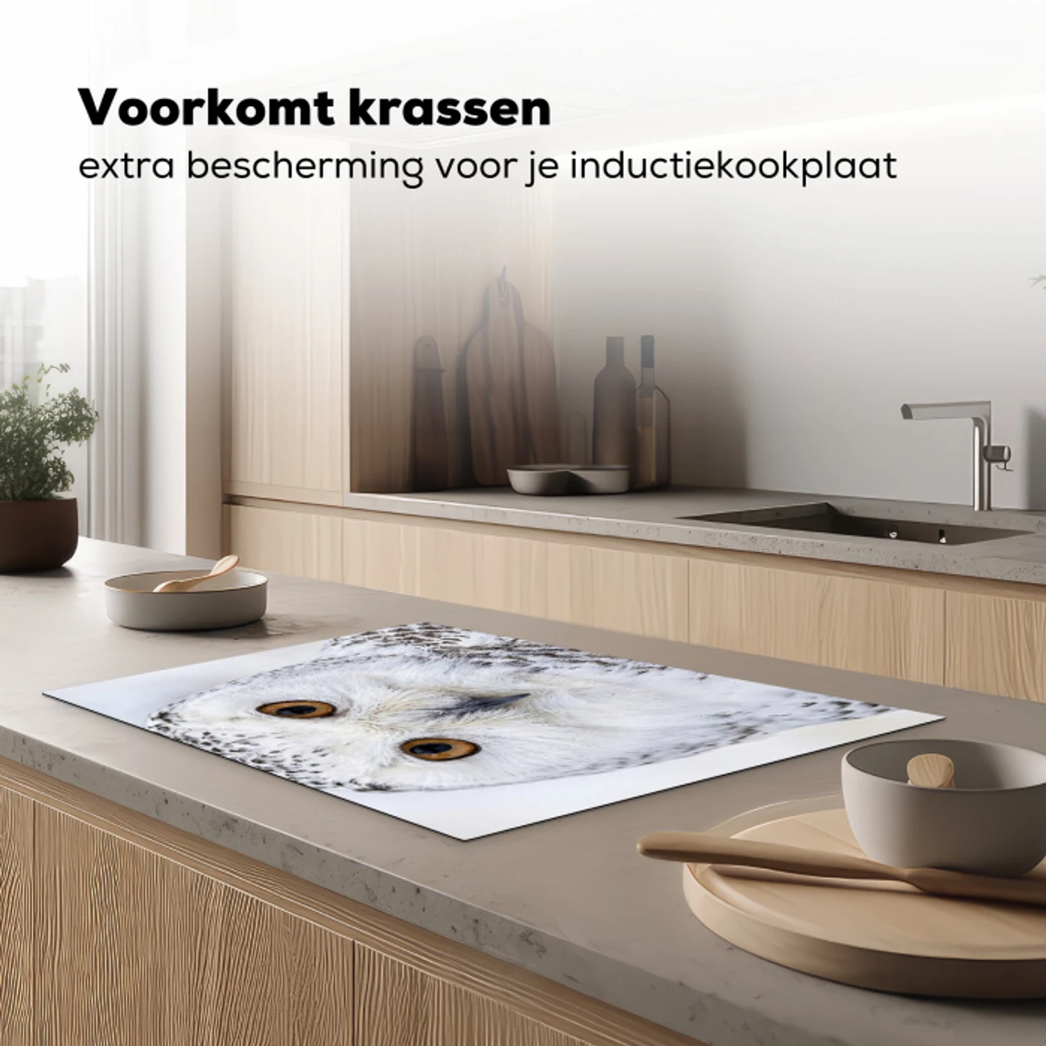 Sneeuwuil - Oog - Wildlife - Wit Inductie beschermer vinyl 3mm klein -sfeer1