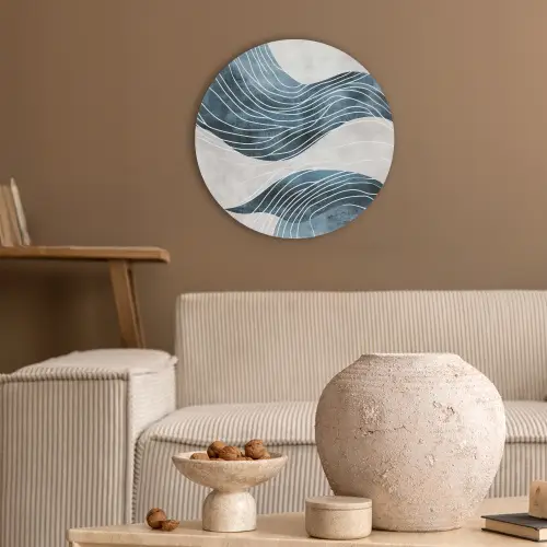 Lijnen - Golven - Abstract - Blauw Akoestische PET Vilt - Rond klein -sfeer1