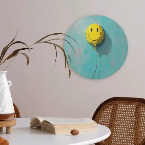 Ballon - Geel - Smiley Akoestische PET Vilt - Rond klein -sfeer3