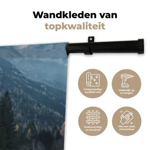 Schotse hooglander - Berg - Landschap - Bomen - Koe - Natuur Wandkleed katoen klein -sfeer2