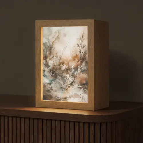 Abstract - Beige - Verf - Kunst - Natuur - Bloemen Light Box met kabel (Tafellamp) klein -z3d_website