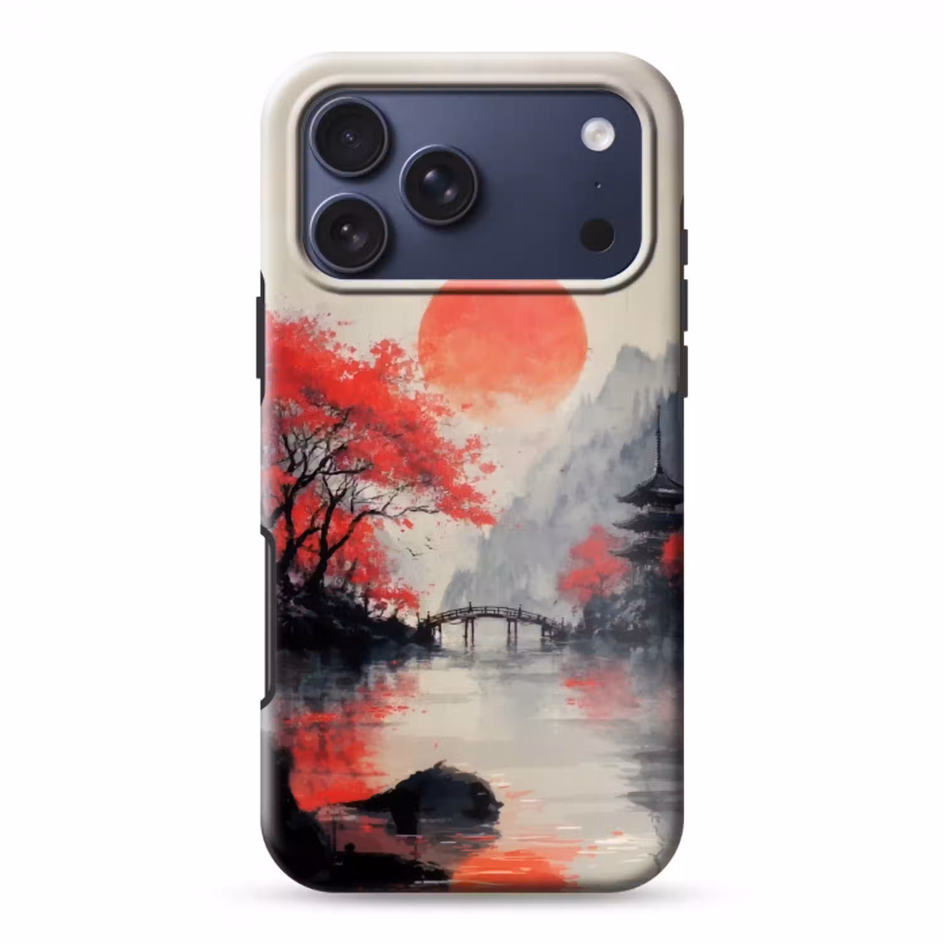 Rode zon - Rivier - brug - Bomen Toughcase MagSafe Apple iPhone 17 Pro Max klein -3d