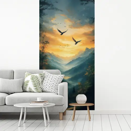 Vogels - Zon - Bomen - Groen fotobehang vinyl groot -woonkamer