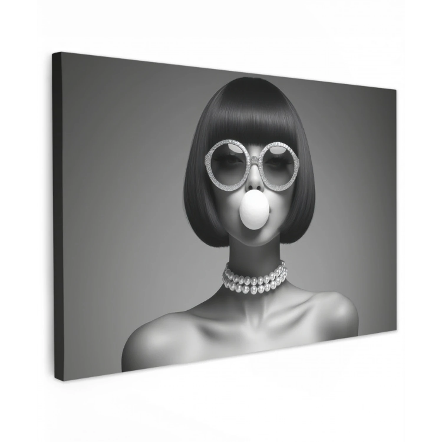 Vrouw - Zwart Wit - Ketting - Zonnebril Tuinposter op houten frame 2 cm dik klein -3d