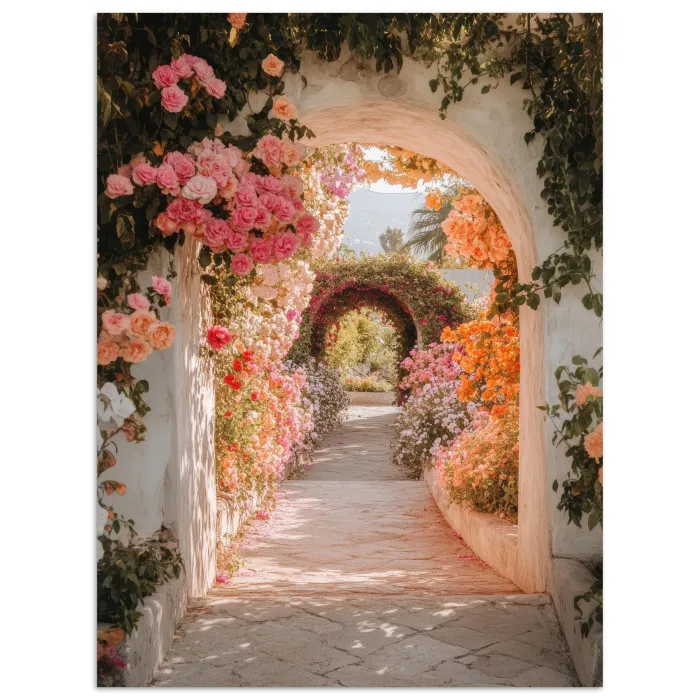 Doorkijk - Boog - Bloemen - Pastel poster papier klein -3d