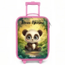 Panda - Bamboebos - Groen Kinderkoffer - Roze klein -3d