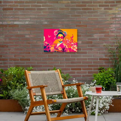 Vrouw - Zonnebril - Abstract - Oranje Tuinposter op houten frame 2 cm dik klein -sfeer3