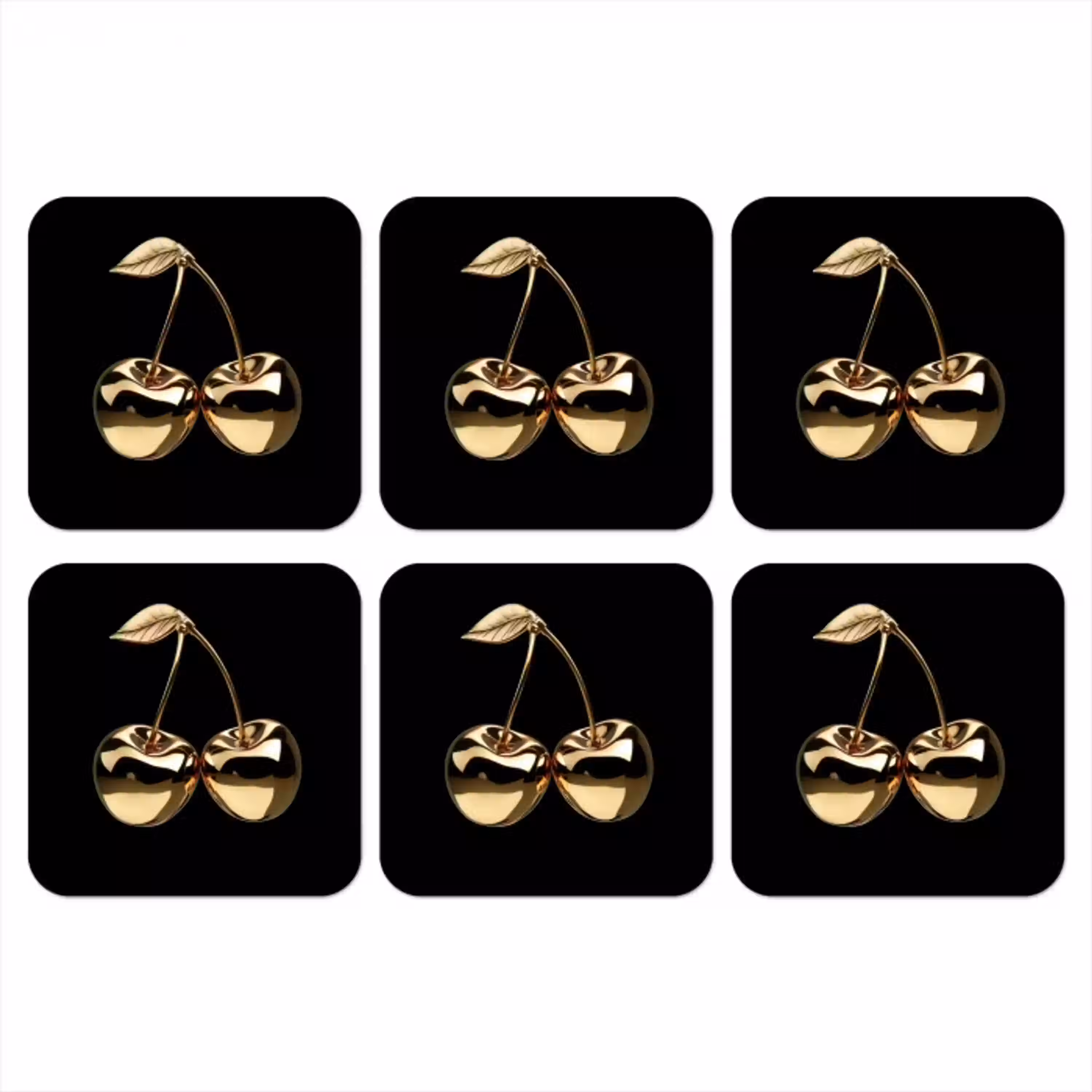Kersen - Zwart - Goud - Chrome onderzetter kurk middel -3d