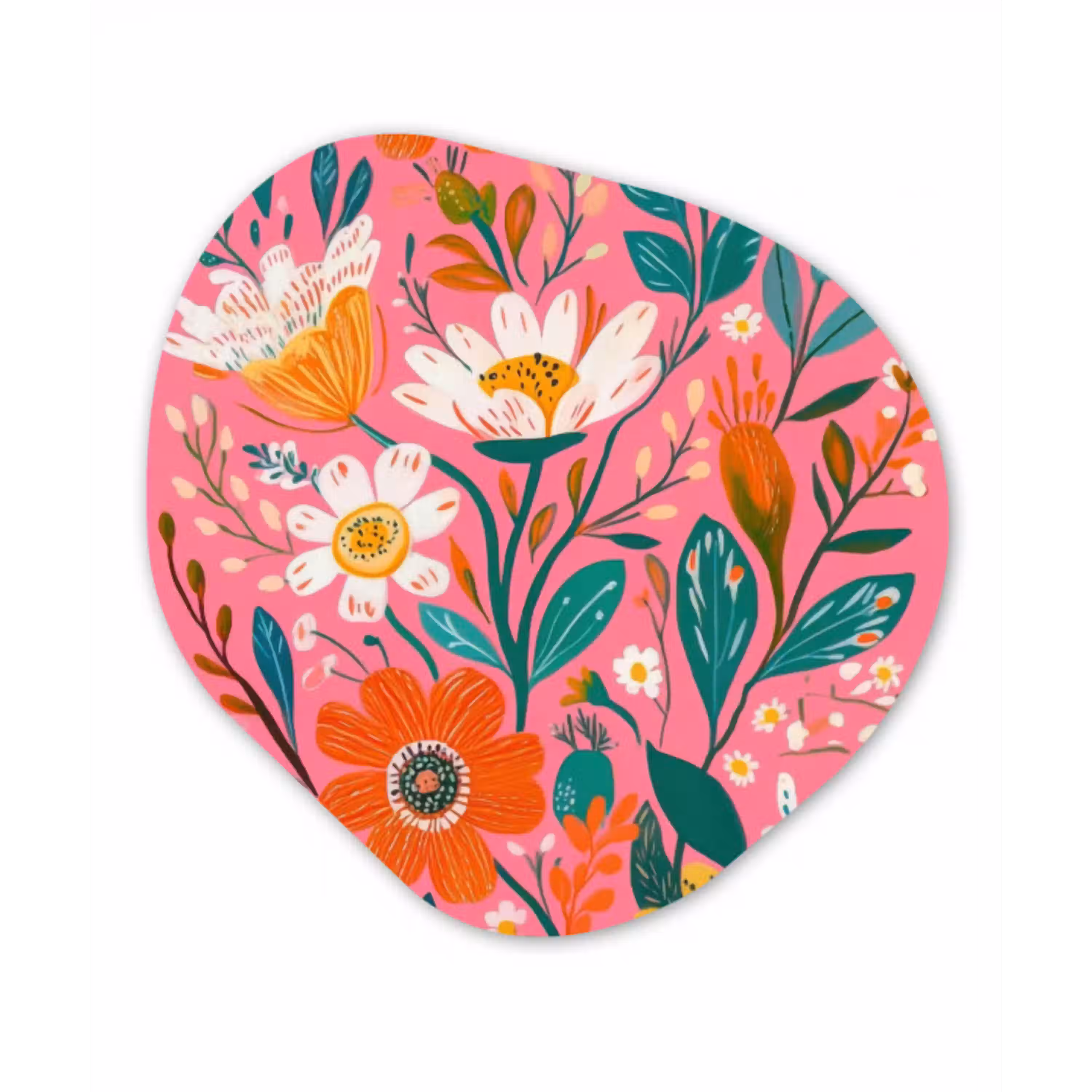 Roze - Bloemen - Wit - Oranje Wandcirkel Organisch Plexiglas middel -3d