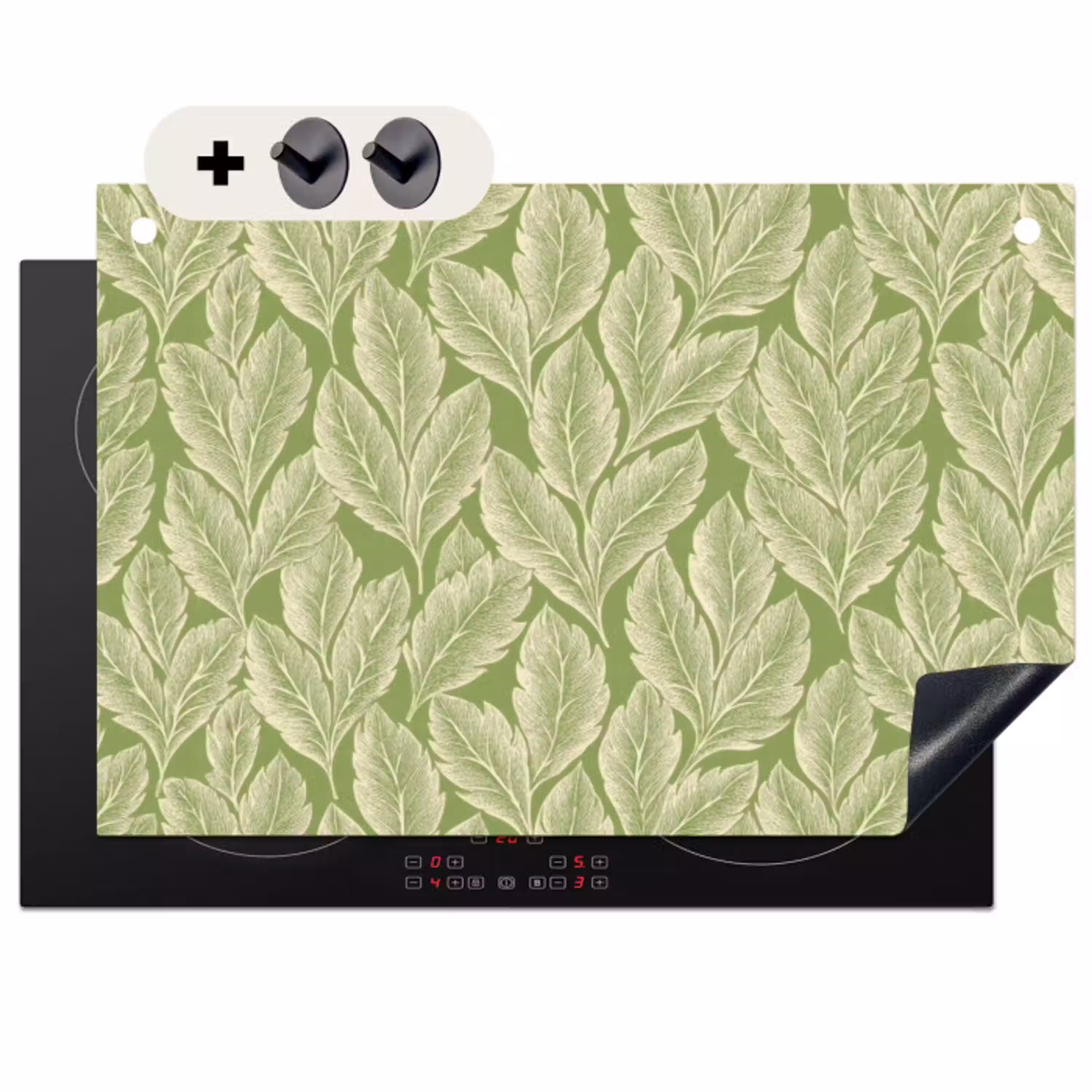 Groen - Botanisch - Bladeren - Vintage - Patroon Inductie beschemer met haakjes klein 777 -3d