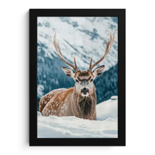Hert - Landschap - Winter - Natuur - Dieren - Bergen fotolijst zwart zonder passe partout klein -3d