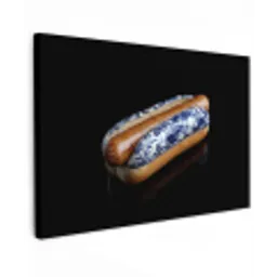Hotdog - Porselein - Delfts blauw - Eten Tuinposter op houten frame 2 cm dik klein -3d