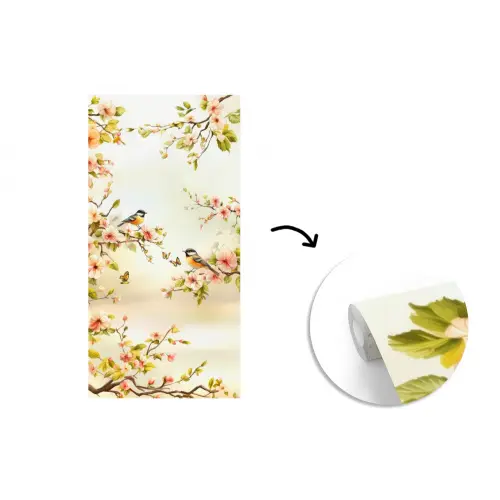 Takken - Bloemen - Vogeltjes - Roze fotobehang vinyl groot -3d