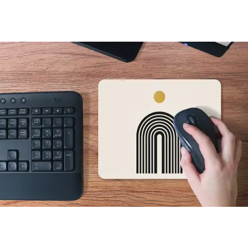 Minimalistisch - Zwarte boog - Gouden cirkel muismat rubber klein -toetsenbord