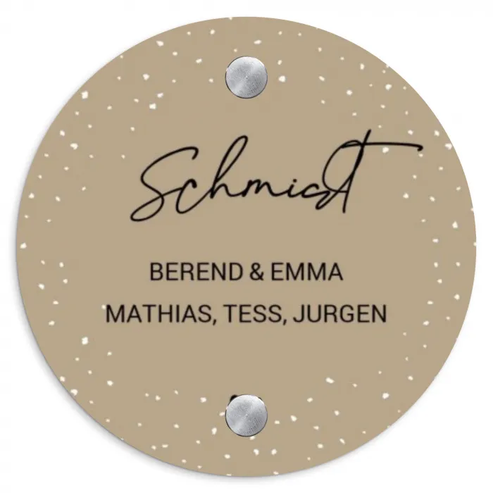 Beige met stippen - Sierlijk Naambord Rond klein -3d