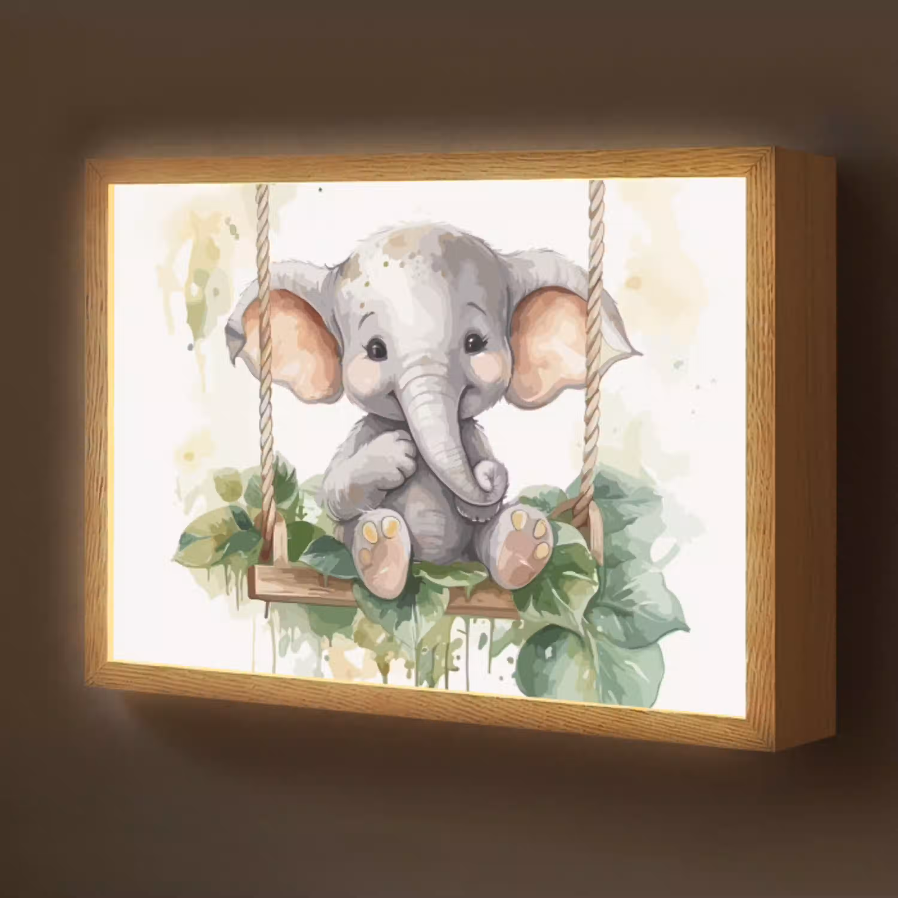 Olifant - Dier - Kinderen - Jungle Light Box met batterij (Wandlamp kind) middel -z3d_website