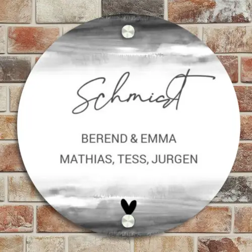 Aquarel - Zwart wit - Sierlijk Naambord Rond klein -sfeer2