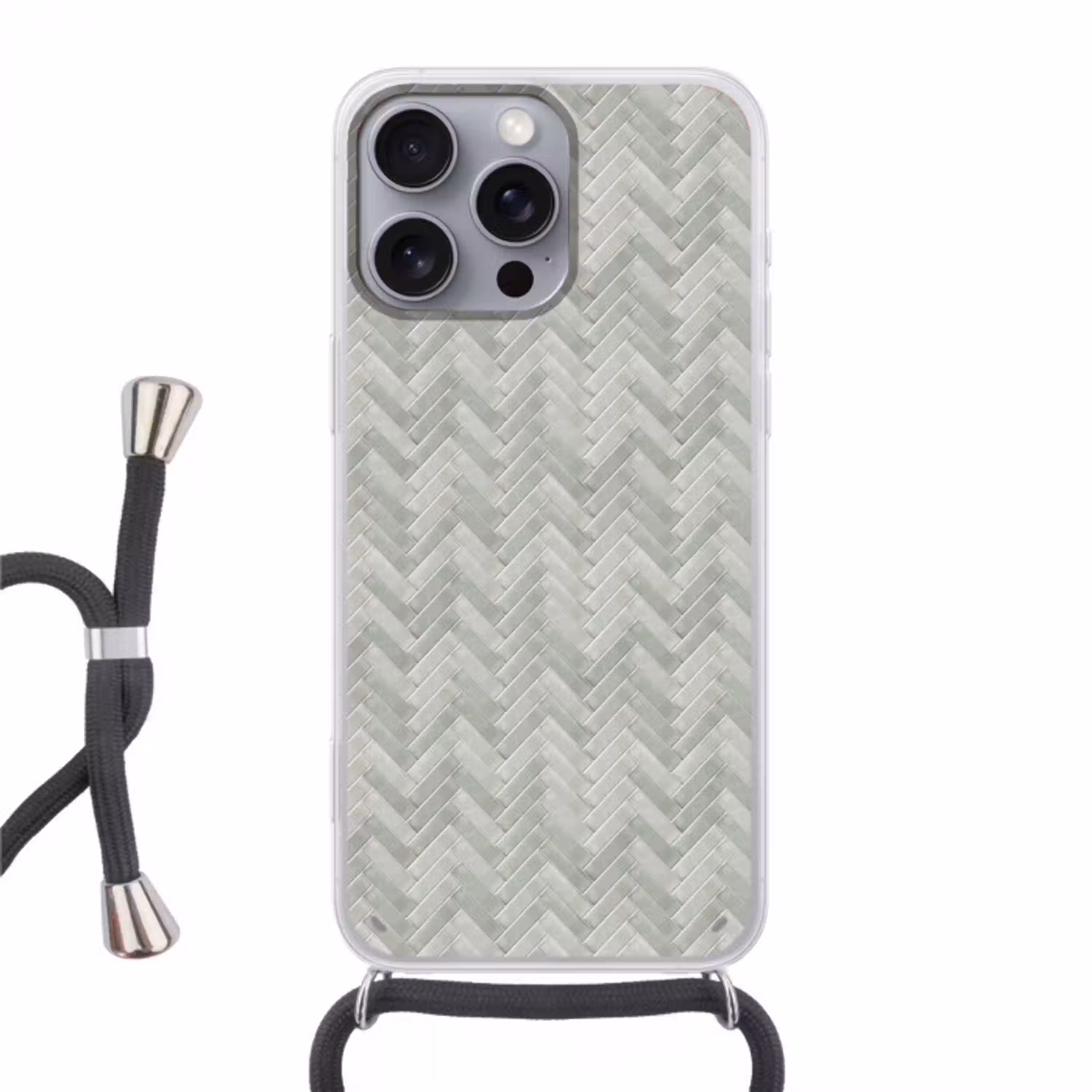 Visgraat - Wandtegel - Grijs Hoesje iPhone 16 Pro Max met koord klein 804 -3d