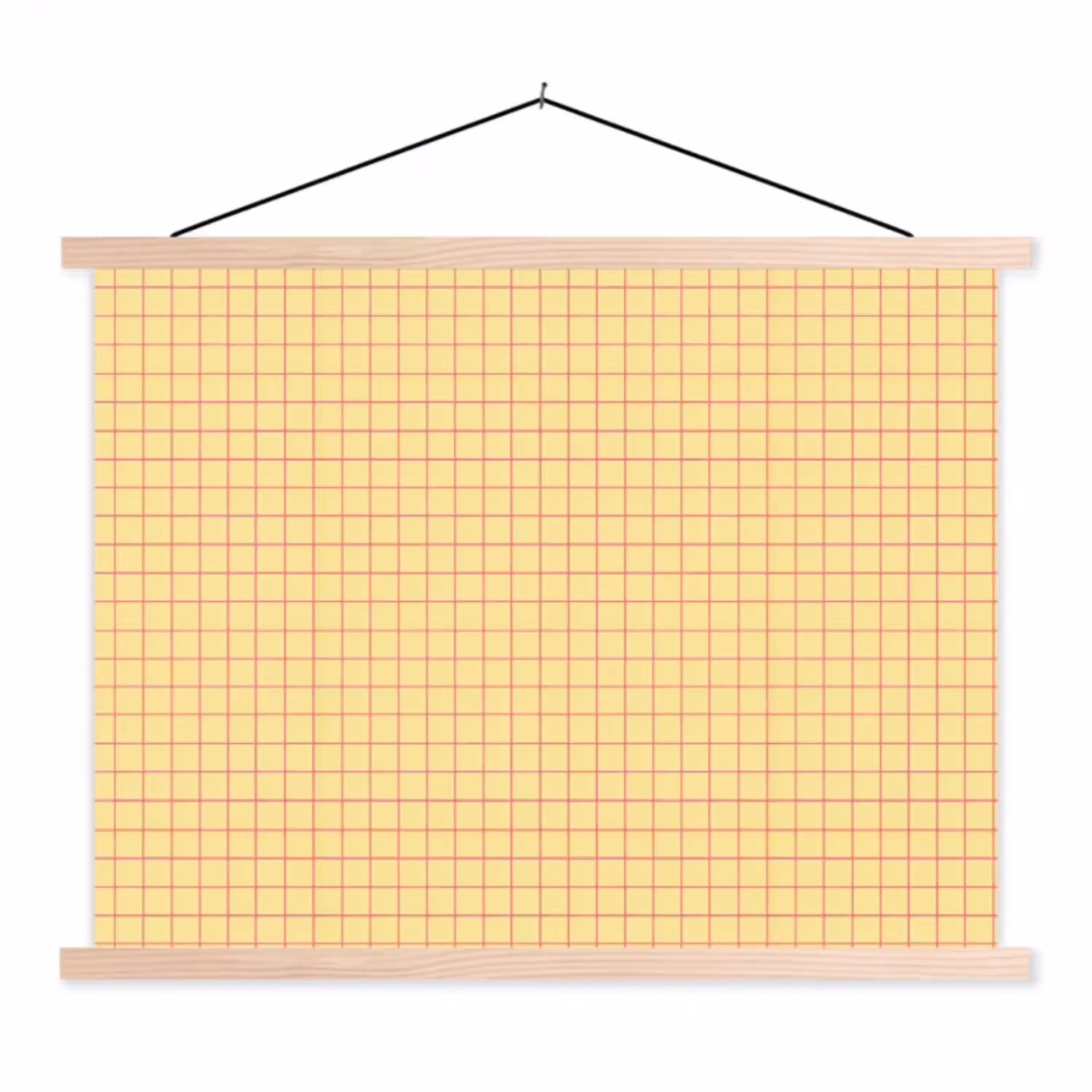 Ruitjes - Grid - Minimalistisch - Geel - Roze textielposter latten blank klein 122 -3d