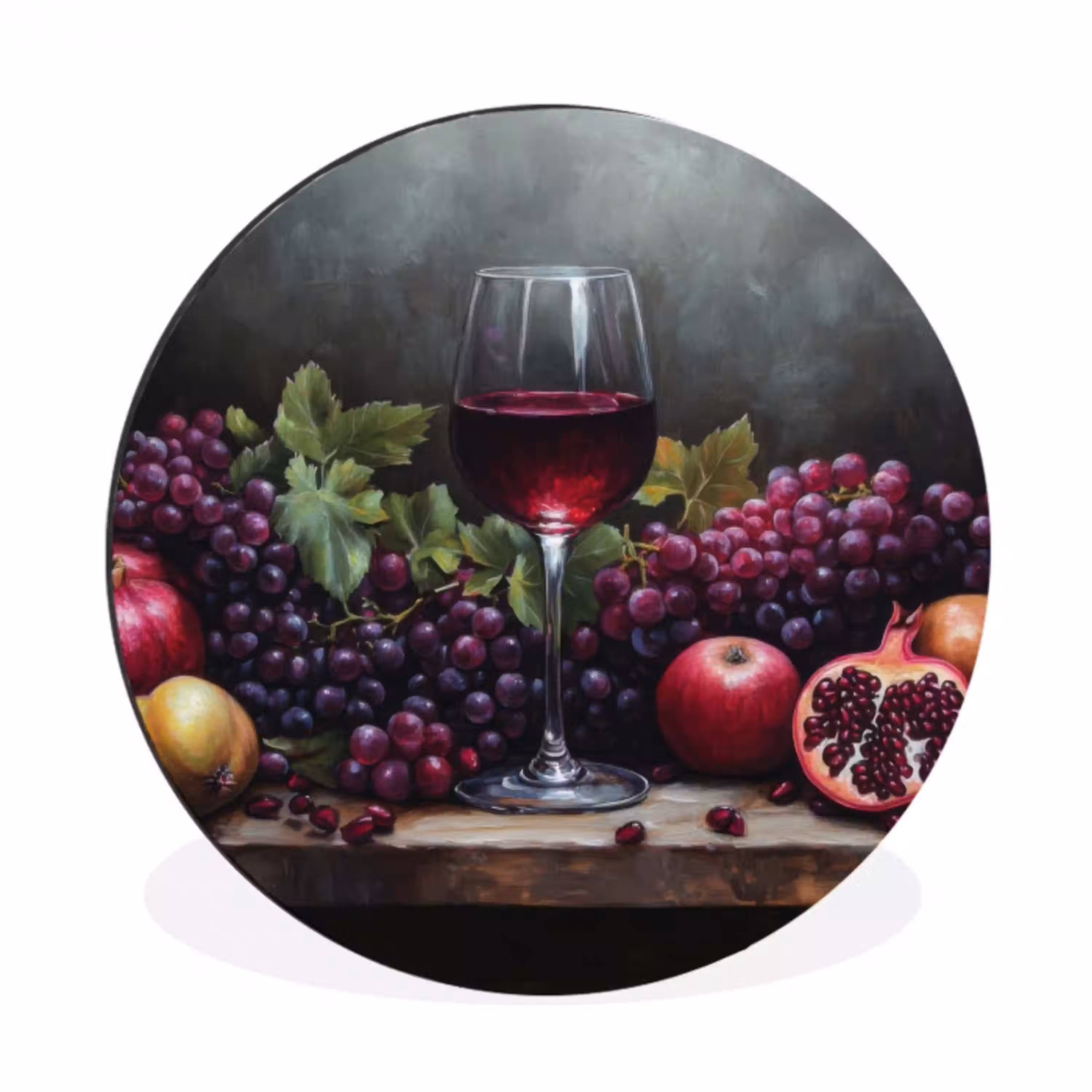 Wijn - Fruit - Stilleven Wandcirkel aluminium klein -3d