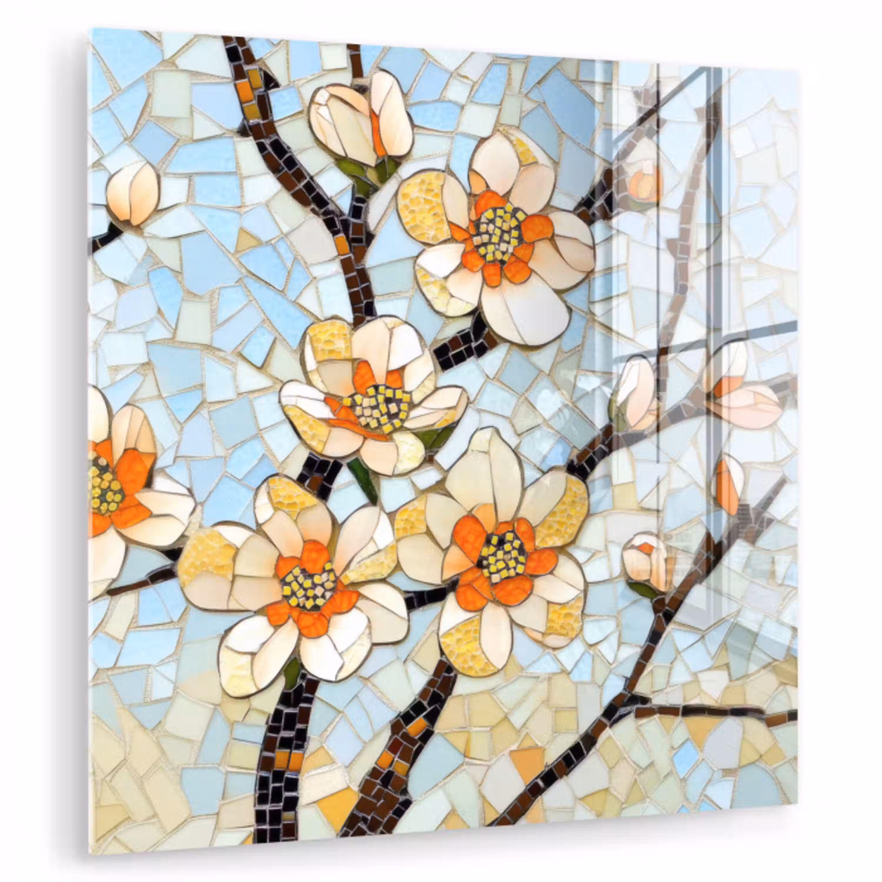 Bloesems - Wit - Mozaïek - Tak plexiglas 5mm klein -zzzproduct_nieuw