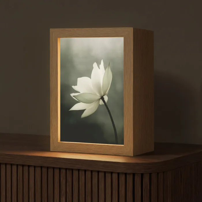 Wit - Lotus - Donker - Bloem Light Box met kabel (Tafellamp) klein -z3d_website