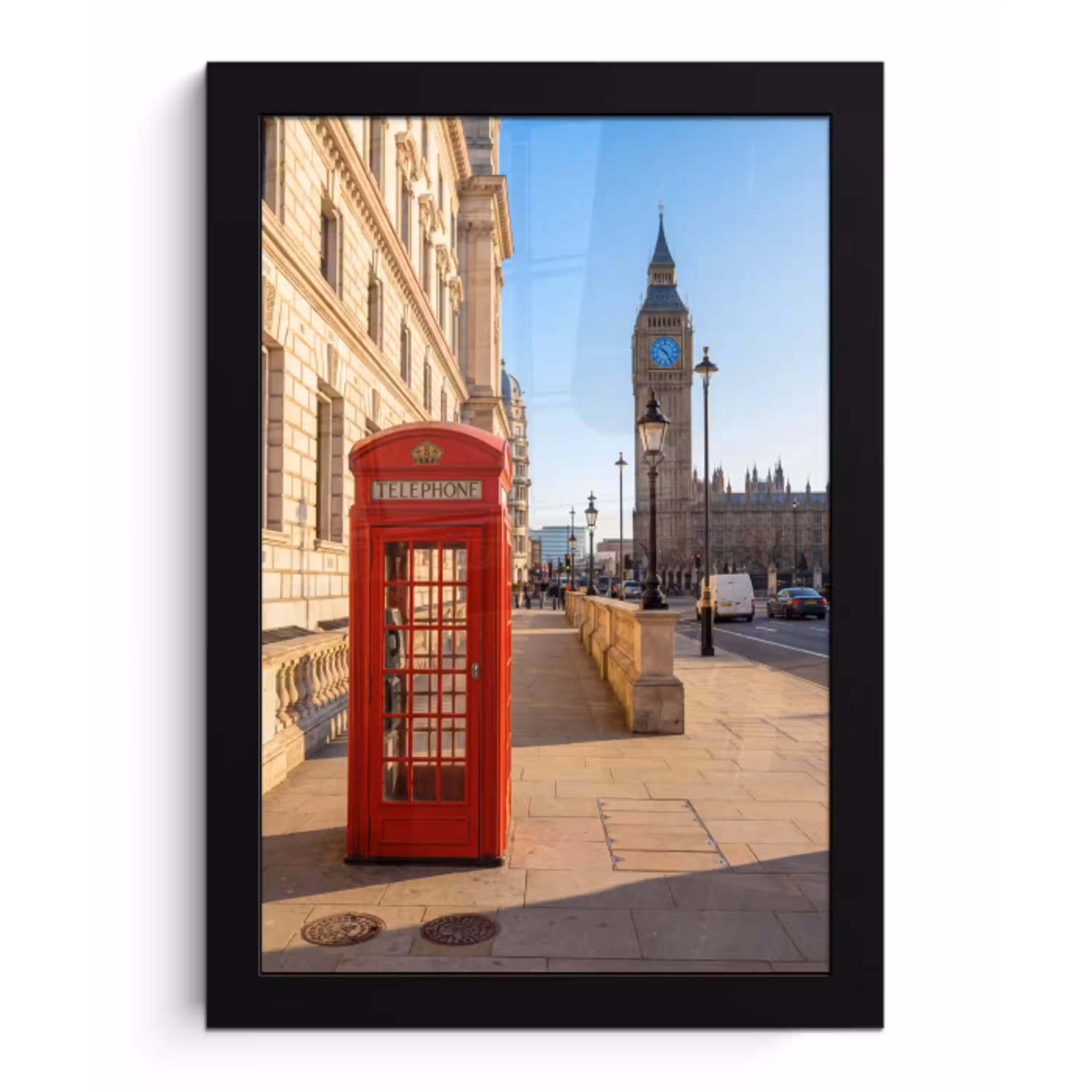 Telefooncel - Rood - Londen - Stad - Architectuur fotolijst zwart zonder passe partout klein -3d