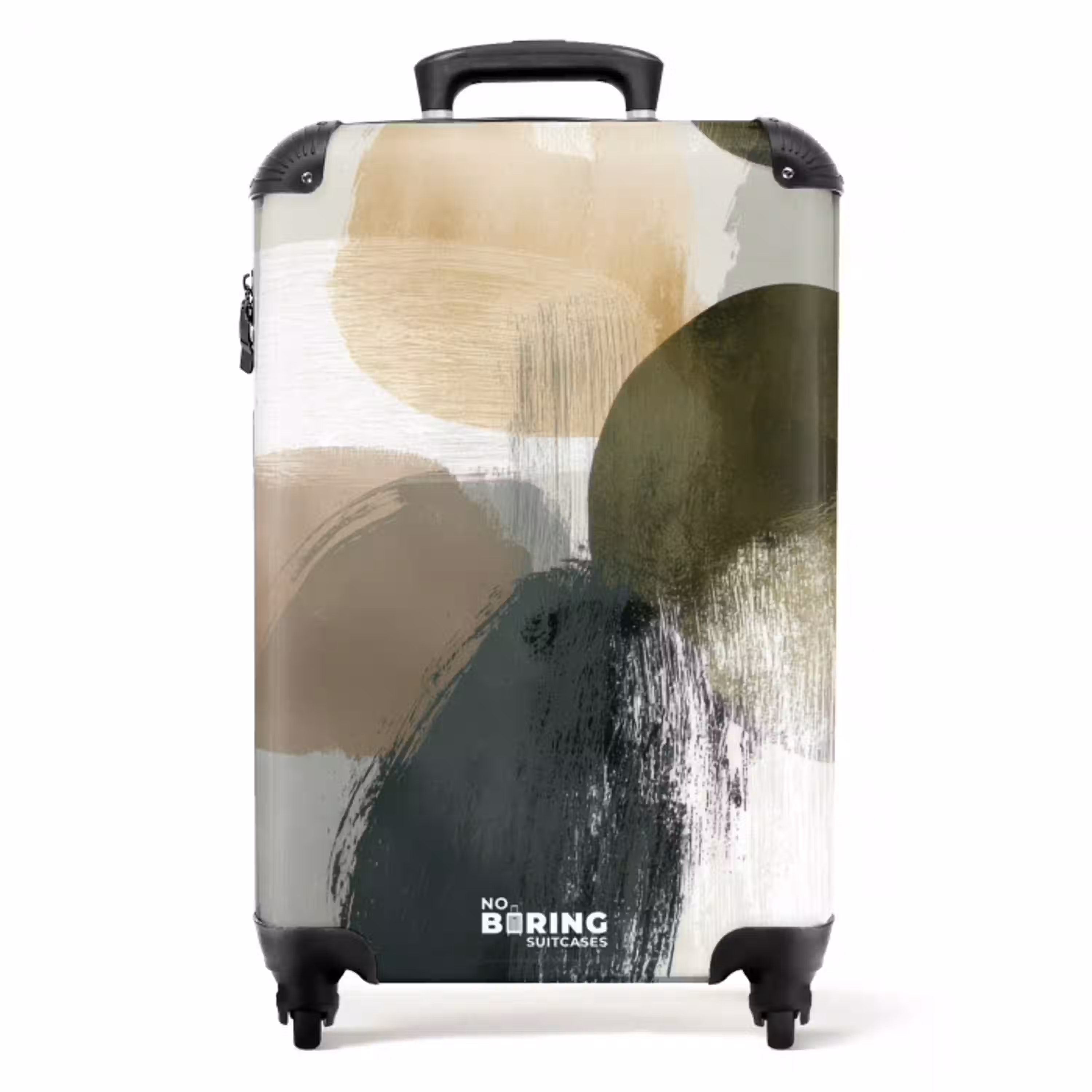Minimalistisch - Cirkels - Penseelstreken - Beige NBS - Handbagage koffer - Volwassenen Unisex middel -productfoto_recht