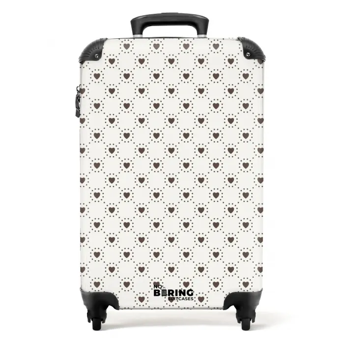 Crèmekleurige achtergrond met bruine hartjes NBS - Handbagage koffer - Kinderen Unisex middel -productfoto_recht
