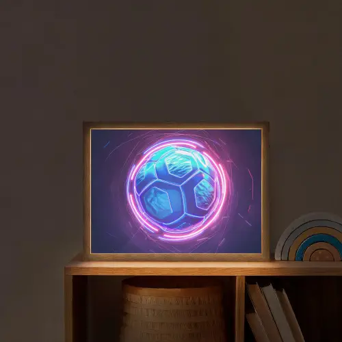 Voetbal - Sport - Blauw - Paars Light Box met batterij (Wandlamp kind) middel -sfeer1_kind