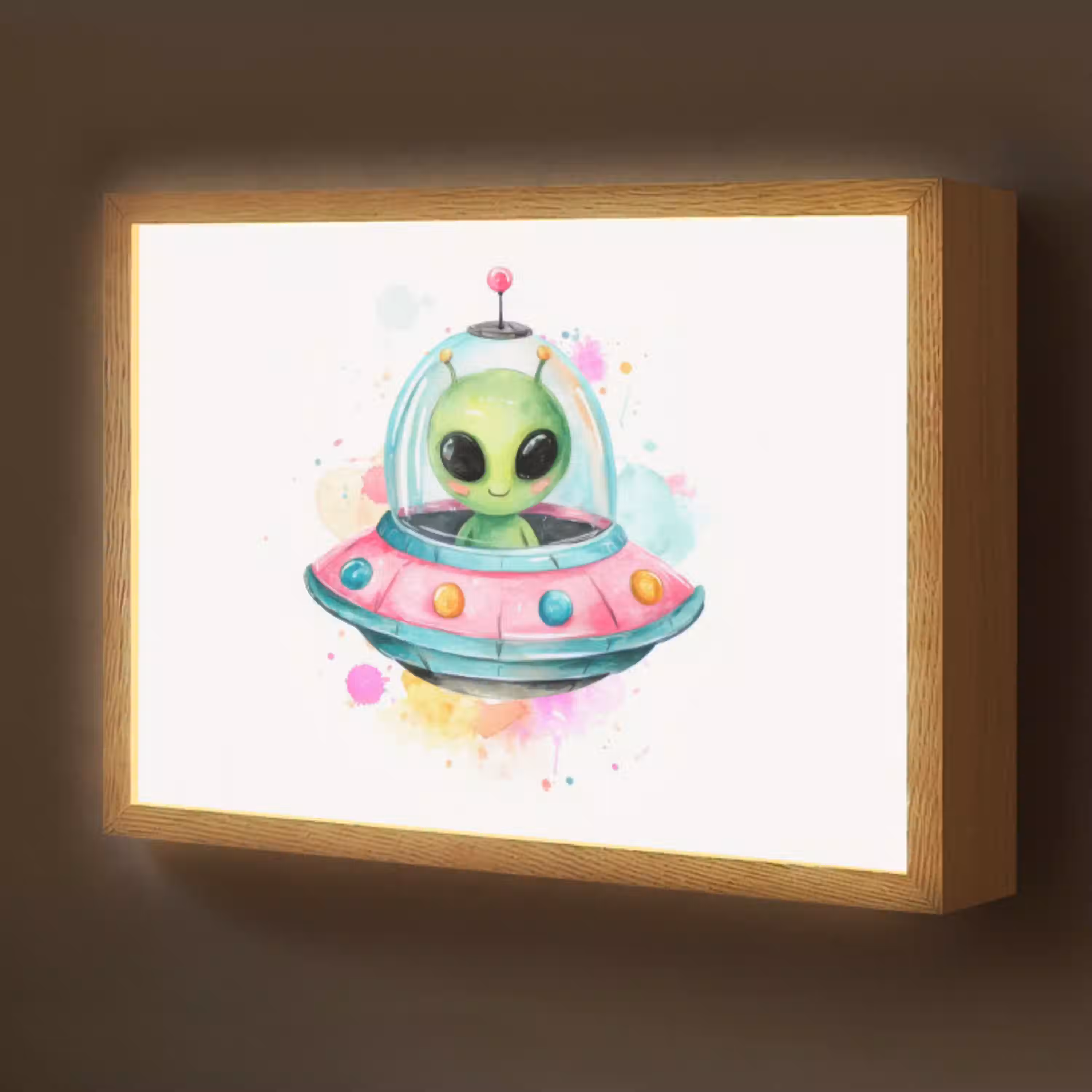 Alien - Ufo - Kleurrijk Light Box met batterij (Wandlamp kind) middel -z3d_website