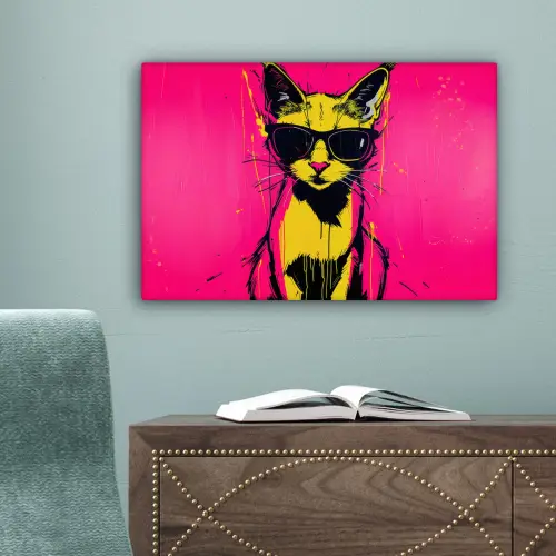 Kat - Art - Zonnebril - Roze canvas 2cm klein -sfeer4