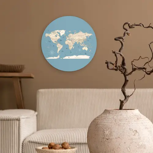 Wereldkaart - Oceaan - Realistisch - Blauw Wandcirkel plexiglas klein -sfeer1