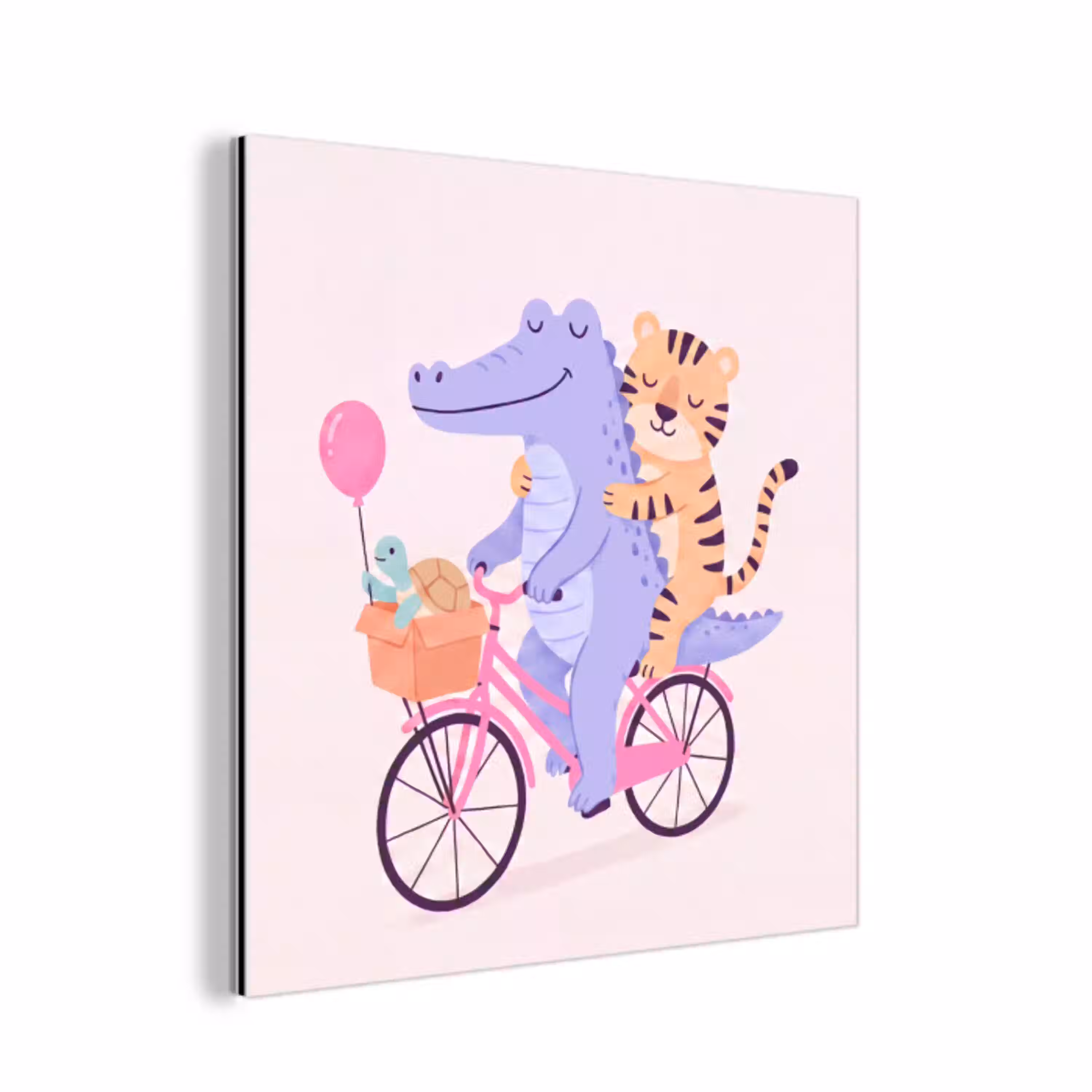 Dieren - Fiets - Vriendschap - Illustratie - Roze aluminium wit klein -3d