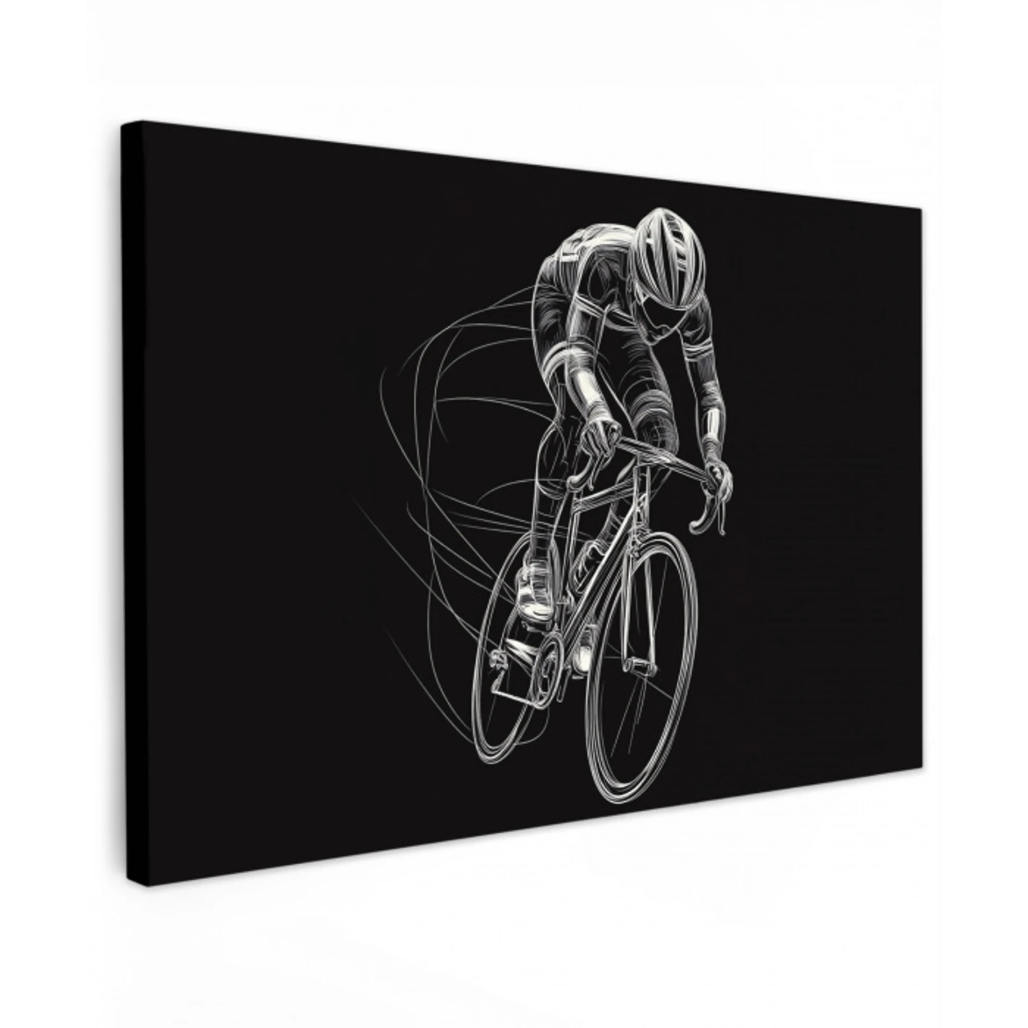 Lijntekening - Wit - Wielrennen - Snelheid Tuinposter op houten frame 2 cm dik klein -3d