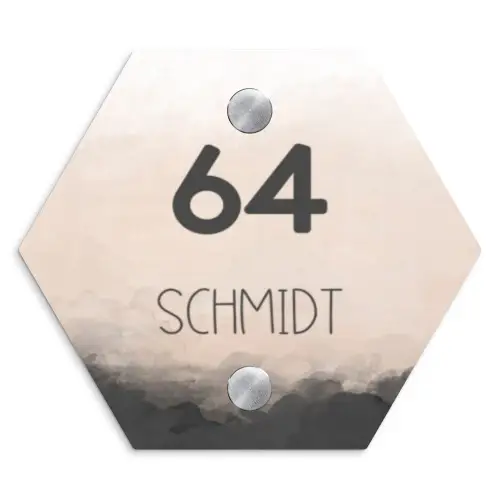 Aquarel - Beige - Modern Naambord Hexagon klein -3d