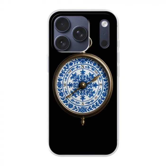Kompas - Delfts blauw - Zwart Telefoonhoesje iPhone 17 Pro klein -3d