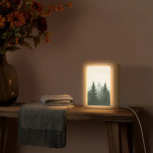 Sparren - Bomen - Groen - Beige Light Box met kabel (Tafellamp) klein -sfeer4