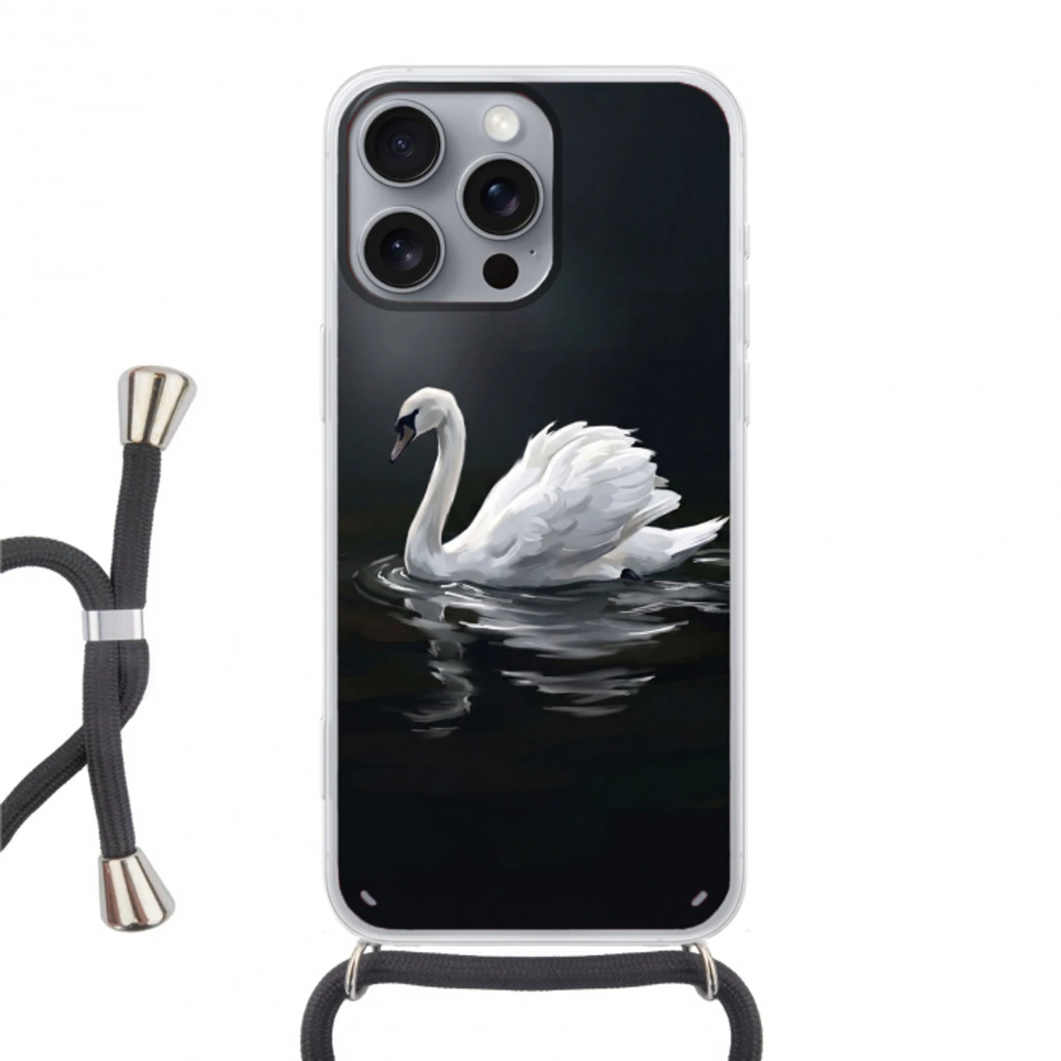 Zwaan - Water - Natuur - Realistisch - Wit Hoesje iPhone 16 Pro Max met koord klein -3d