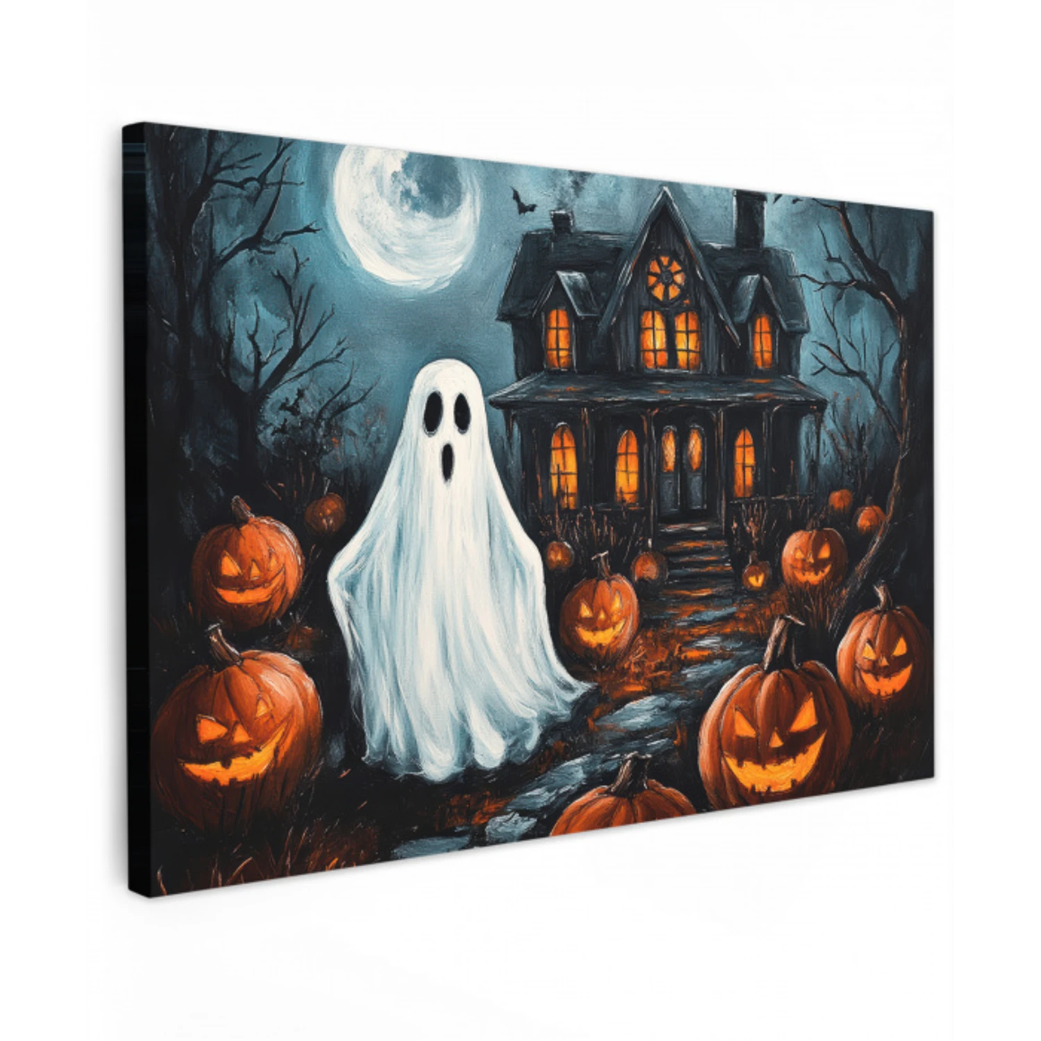 Halloween - Spookhuis - Pompoen - Spook Tuinposter op houten frame 2 cm dik klein -3d