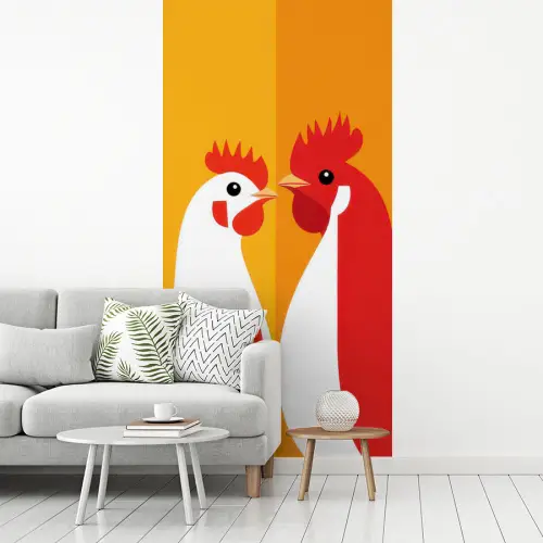 Kippen - Oranje - Vlakken fotobehang vinyl groot -woonkamer