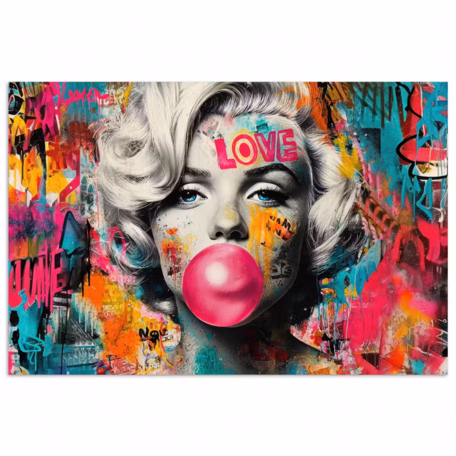 Poster - Frau - Kaugummi - Graffiti - Neonfarben