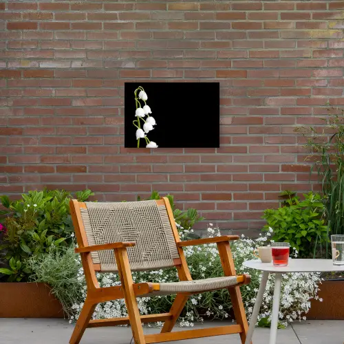 Lelietjes van dalen - Bloemen - Zwart - Flora Tuinposter op houten frame 2 cm dik klein -sfeer3