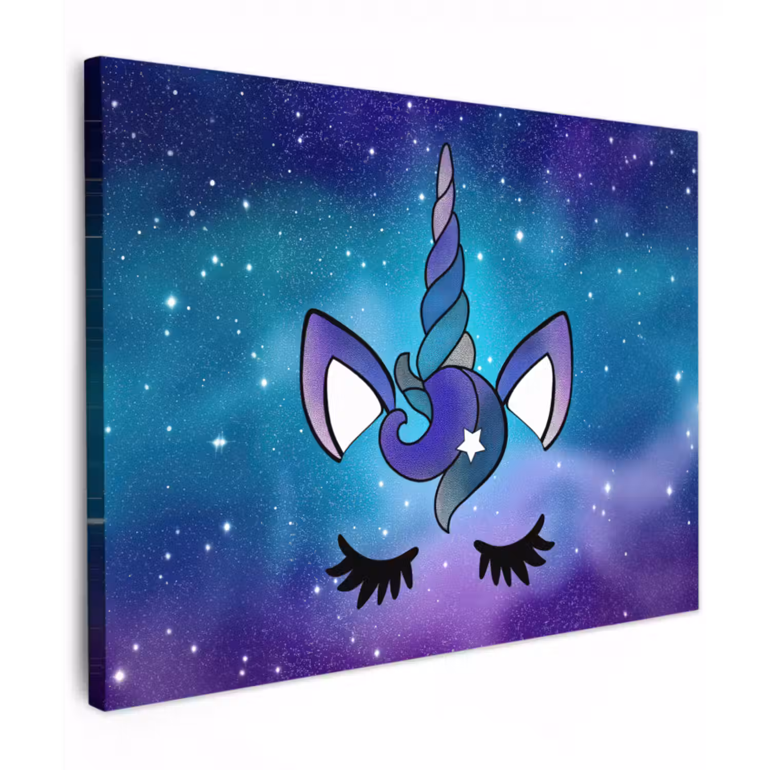 Canvas schilderij - Eenhoorn - Sterrenhemel - Ster - Blauw