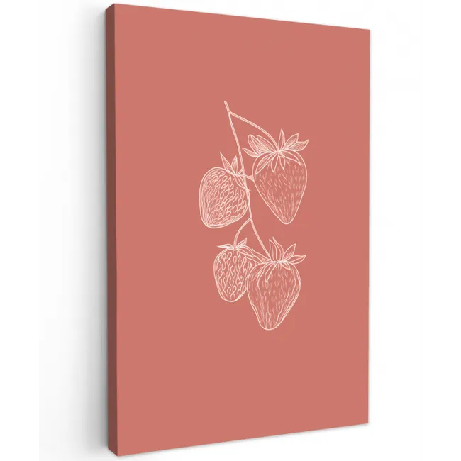 Minimalistisch - Illustratie - Aardbei - Tak canvas 2cm klein -z3d