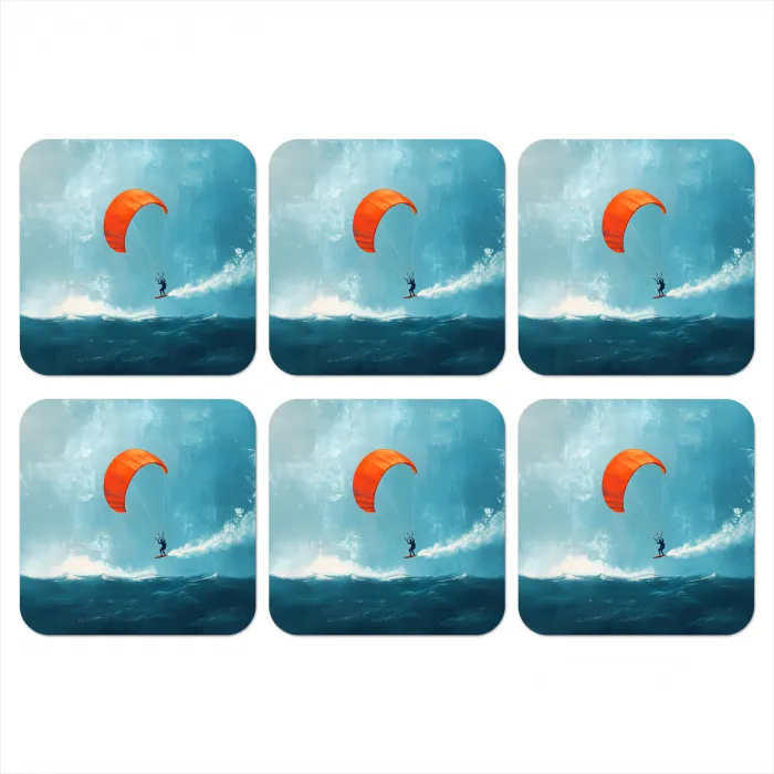 Kitesurfer - Oranje - Zee - Lucht onderzetter kurk middel -3d