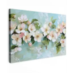 Bloesem - Bladeren - Lichtblauw Tuinposter op houten frame 2 cm dik klein -3d